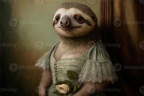 Portrait of sloth in a victorian dress. 21828561 Stock Photo at Vecteezy