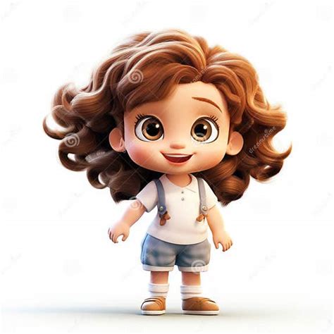 Cartoon Girl With Curly Hair A 3d Illustration In Lilia Alvarado Style Stock Illustration