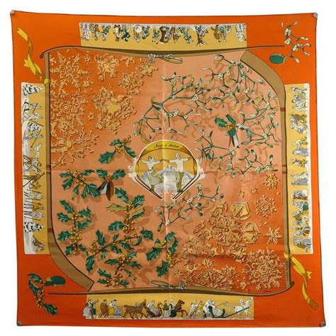 Hermès HERMES NEIGE D ANTAN SCARF CATHY LATHAM 90 CM IN SILK ORANGE