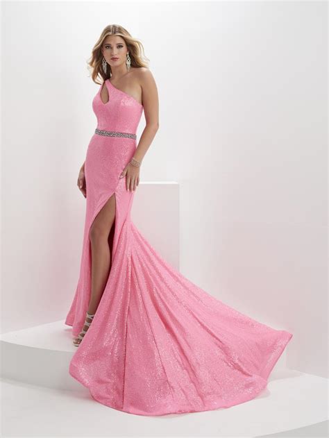 French Novelty Panoply One Shoulder Cutout Sequin Gown