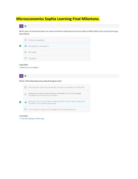 Sophia Microeconomics Final Milestone Questions With 100 Correct