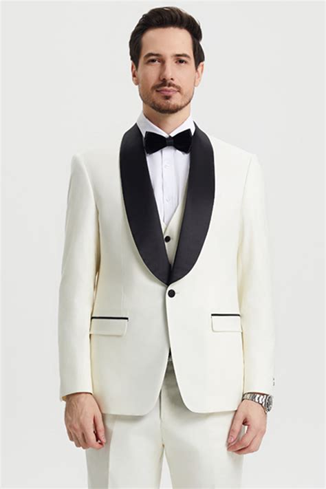 Men S Stacy Adams Vested One Button Shawl Lapel Designer Tuxedo In Ivo Signaturemenswear