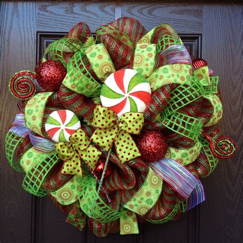 Deluxe Lollipop Deco Mesh Christmas Wreath 125 00 Via Etsy Deco