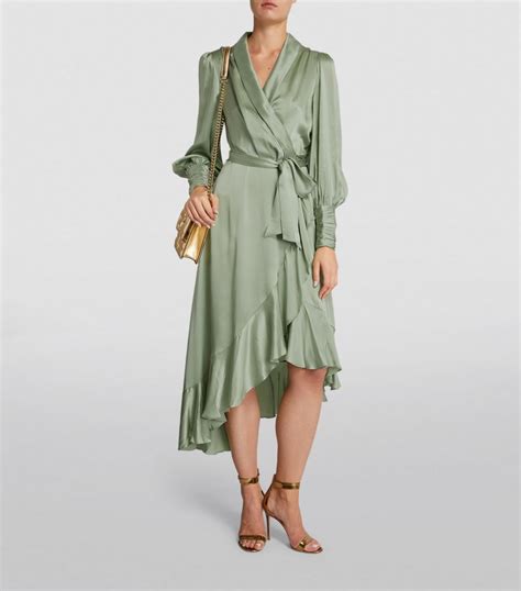 Womens Zimmermann Green Silk Wrap Midi Dress Harrods Uk