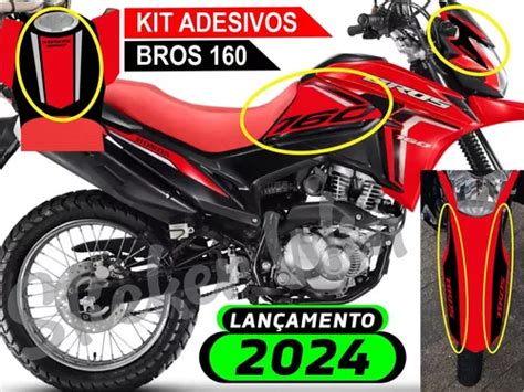 Adesivo Bros 160 2024 Kit 7 Adesivos Moto Vermelha A1