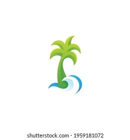 Palm Tree Wave Beach Holidays Logo Stock Vector Royalty Free