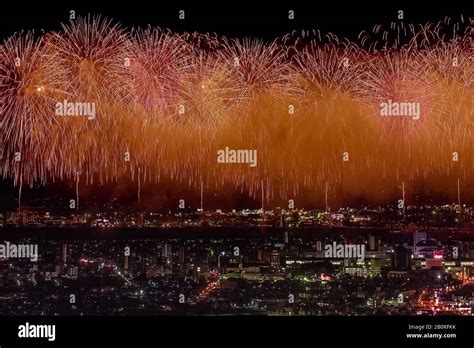 Festive Salute In The Night Sky Salute Over The City The Megalopolis Explosions Of Fireworks