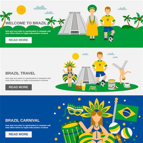 Brazilian culture 3 flat banners set | Free Vector