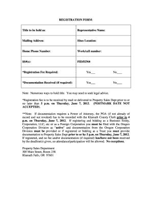 Fillable Online Klamathcounty REGISTRATION FORM Klamath County