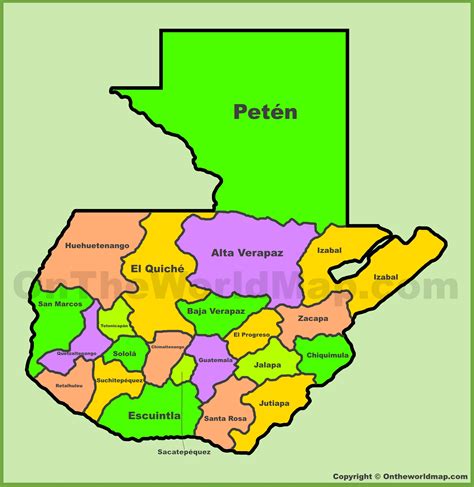 Mapa Administrativo De Guatemala Departamentos De Guatemala
