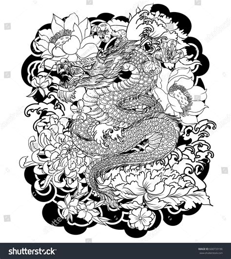 Hand Drawn Dragon Tattoo Coloring Book Stock Vector Royalty Free