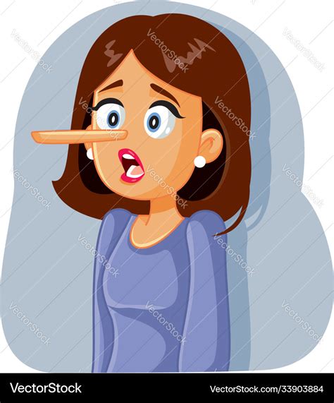 Lying woman with long nose cartoon Royalty Free Vector Image