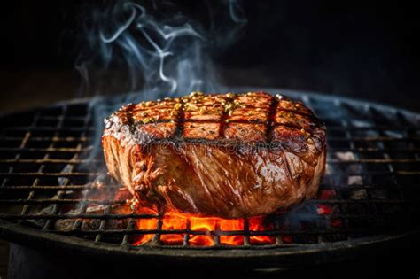 Tasty Beef Steak Sizzling Over Flaming Grill Gourmet Food Delicious