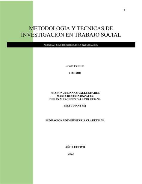 Actividad Metodologia Y Tecnicas De La Investigacion Metodologia