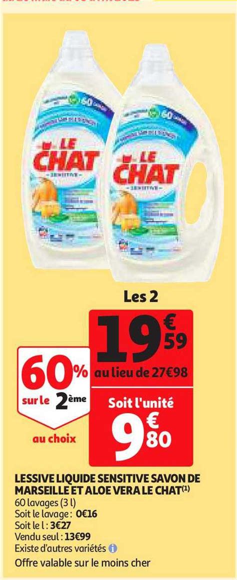 Promo Lessive Liquide Sensitive Savon De Marseille Et Aloe Vera Le Chat