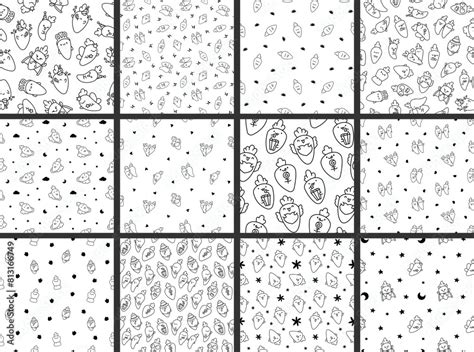 Kawaii Carrot With Funny Faces Seamless Pattern Coloring Page Cute