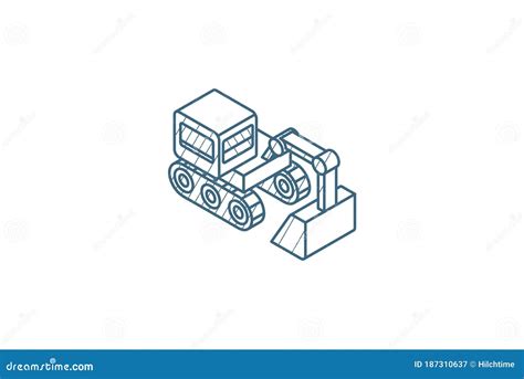 Excavator Isometric Icon 3d Line Art Technical Drawing Editable