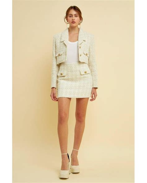 Endless Rose Premium Cropped Tweed Jacket In Natural Lyst