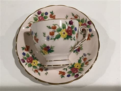 Tuscan Bone China Demitasse Cup And Saucer Floral On Pale Etsy