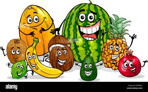 Cartoon Illustration of Funny Tropical Fruits Food Characters Group ...