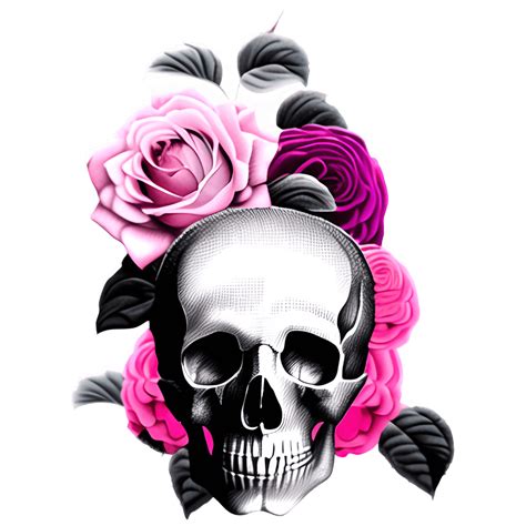 Skulls Pink Roses Digital Graphic · Creative Fabrica