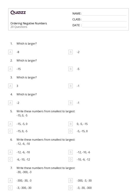 50 Ordering Numbers 0 10 Worksheets For 4th Year On Quizizz