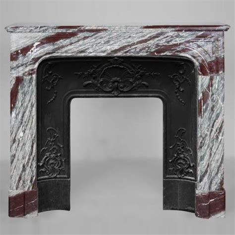 Antique Louis Xiv Style Fireplace With Acroterion Made Out Of Rubané Campan Marble Marble