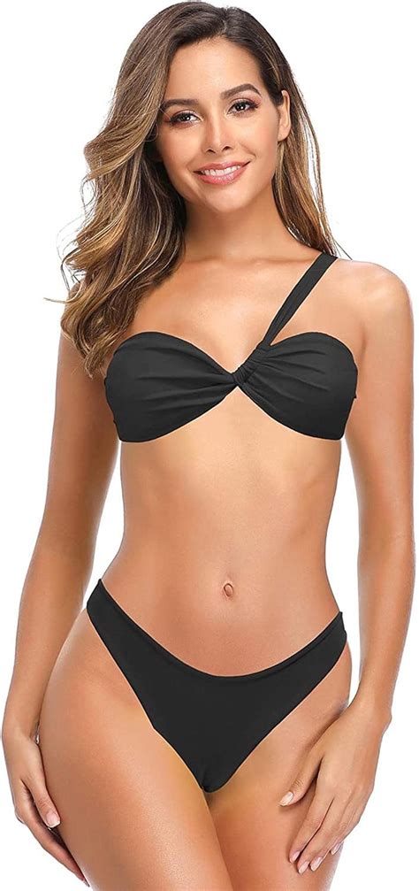 Lopily Women S One Shoulder Bikini Twist Swim Top Two Piece Swimsuits