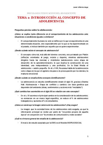 Tema 1 Psicologia Y Educacion Del Adolescente Docx Pdf