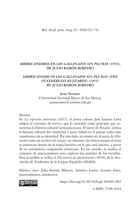 PDF Americanismos En Los Gallinazos Sin Plumas 1955 De Julio