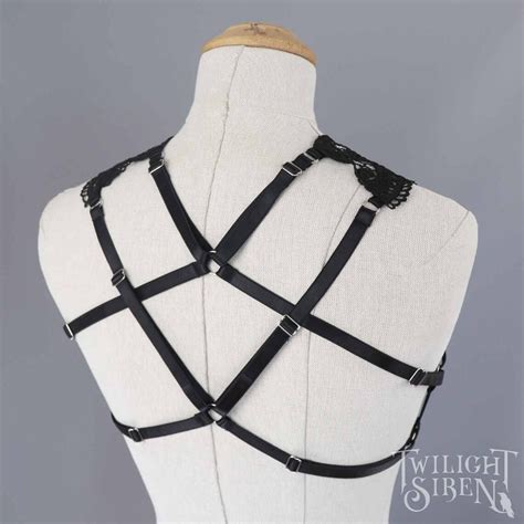 LACE BODY HARNESS Lingerie Black Lace Elastic Strap Harness Cage Bralet Nox Etsy