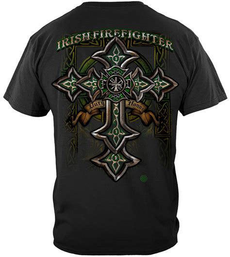 Firefighter Irish Celtic Cross Green Foil T Shirt