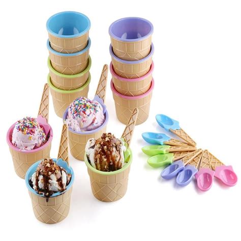 Vibrant Colors Ice Cream Dessert Bowls And Spoons Set Of 12 Set Of