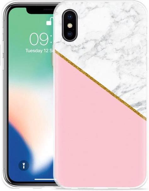 Geschikt Voor Apple Iphone X Hoesje Pink Gold White Marble Designed