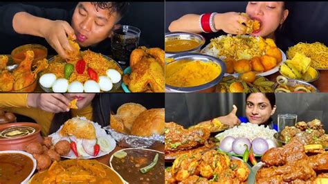 Mukbang India Eating Spicy Mutton Curry Egg Curry Mutton Briyani Fried