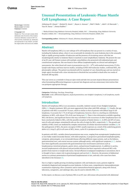 Pdf Unusual Presentation Of Leukemic Phase Mantle Cell Lymphoma A