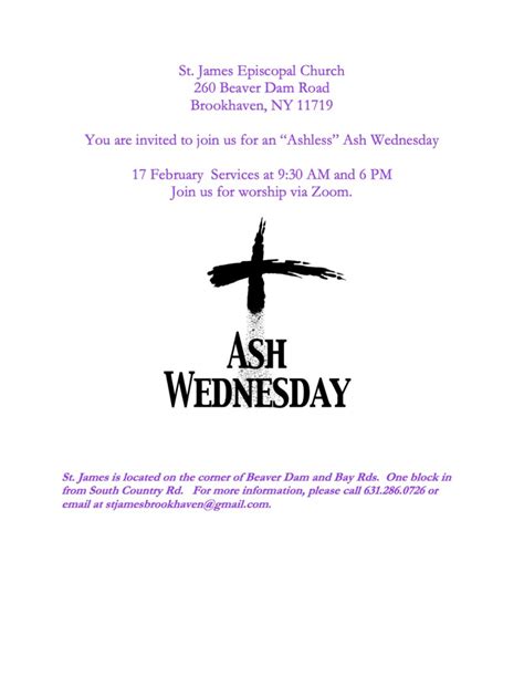 Ash Wednesday Services St James Episcopal Church Brookhaven Ny