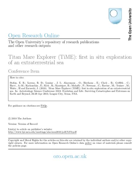 (PDF) Titan Mare Explorer (TiME): first in situ exploration of an ...