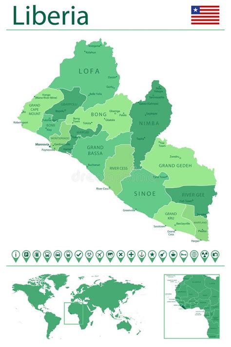 Liberia Detall El Mapa Destac En Mapa Del Mundo Redondeado Azul