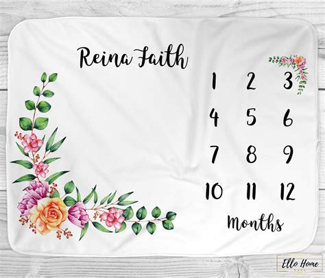 Personalized Floral Baby Month Blanket Girl Monthly Milestone Etsy