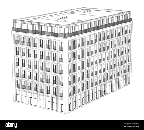 Contour Detailed Multi Storey Building In Flat Style Multi Storey