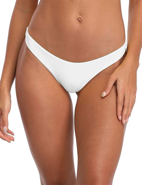 Relleciga Women S Cheeky Brazilian Cut Bikini Bottom White Size X