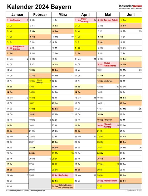 Kalender 2024 Bayern Ferien Feiertage Excel Vorlagen