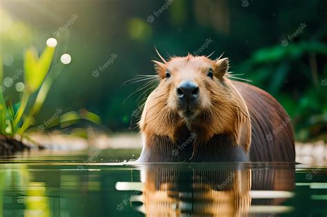 Premium Photo | A capybara swimming in a river