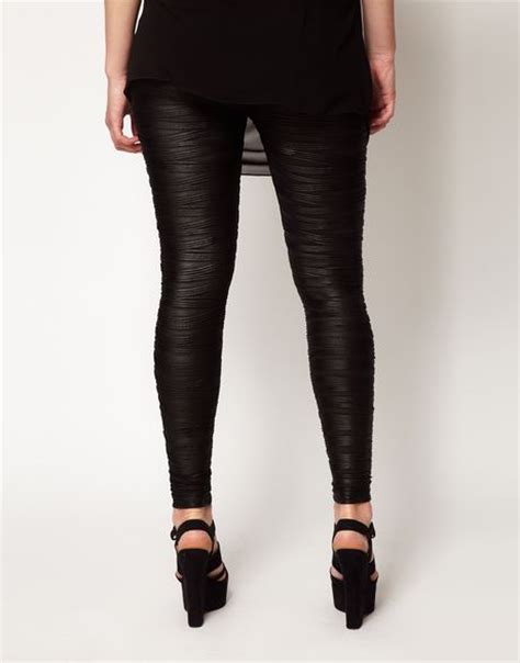 Asos Curve Pleated Leggings In Black Blacklonglength Lyst