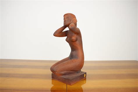 Mid Century Sculpture Of Nude Sitting Women By Jitka Forejtov S