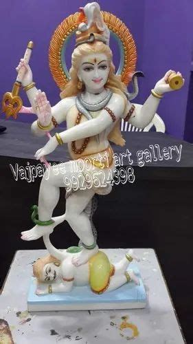 Painted Hindu White Shiva Marble Statue For Worship Size 3 Feet At