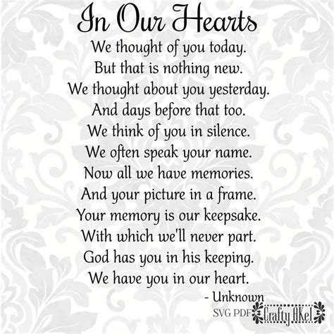 In Our Hearts Poem Bereavement Mourning Sympathy Grief Etsy