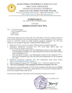 Keringanan UKT 50 Semester Genap 2022 2023 Fakultas Ilmu Sosial Dan