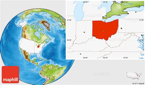 Physical Location Map of Ohio, highlighted country